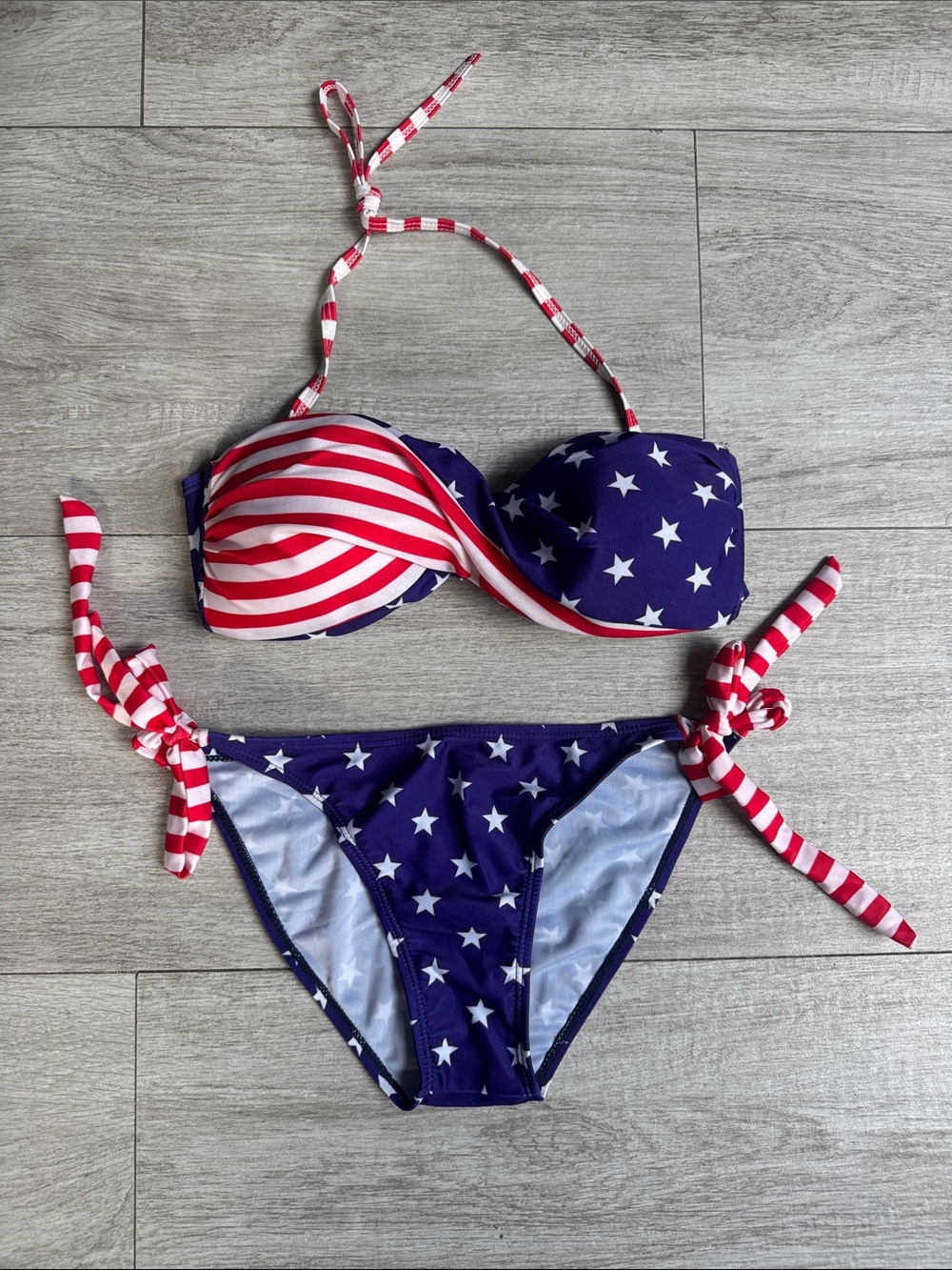 NEW Stars & Stripes Tie-Side Bikini Set - Red, White & Blue Bandeau Size Medium